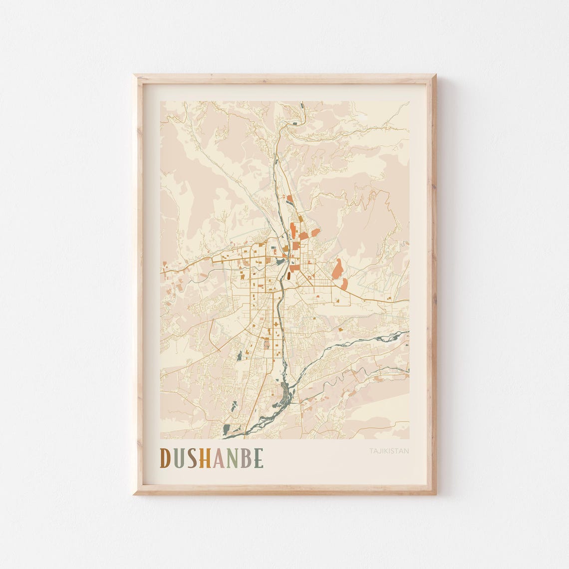 Dushanbe Tajikistan City Street Map Boho Decorative Wall Poster