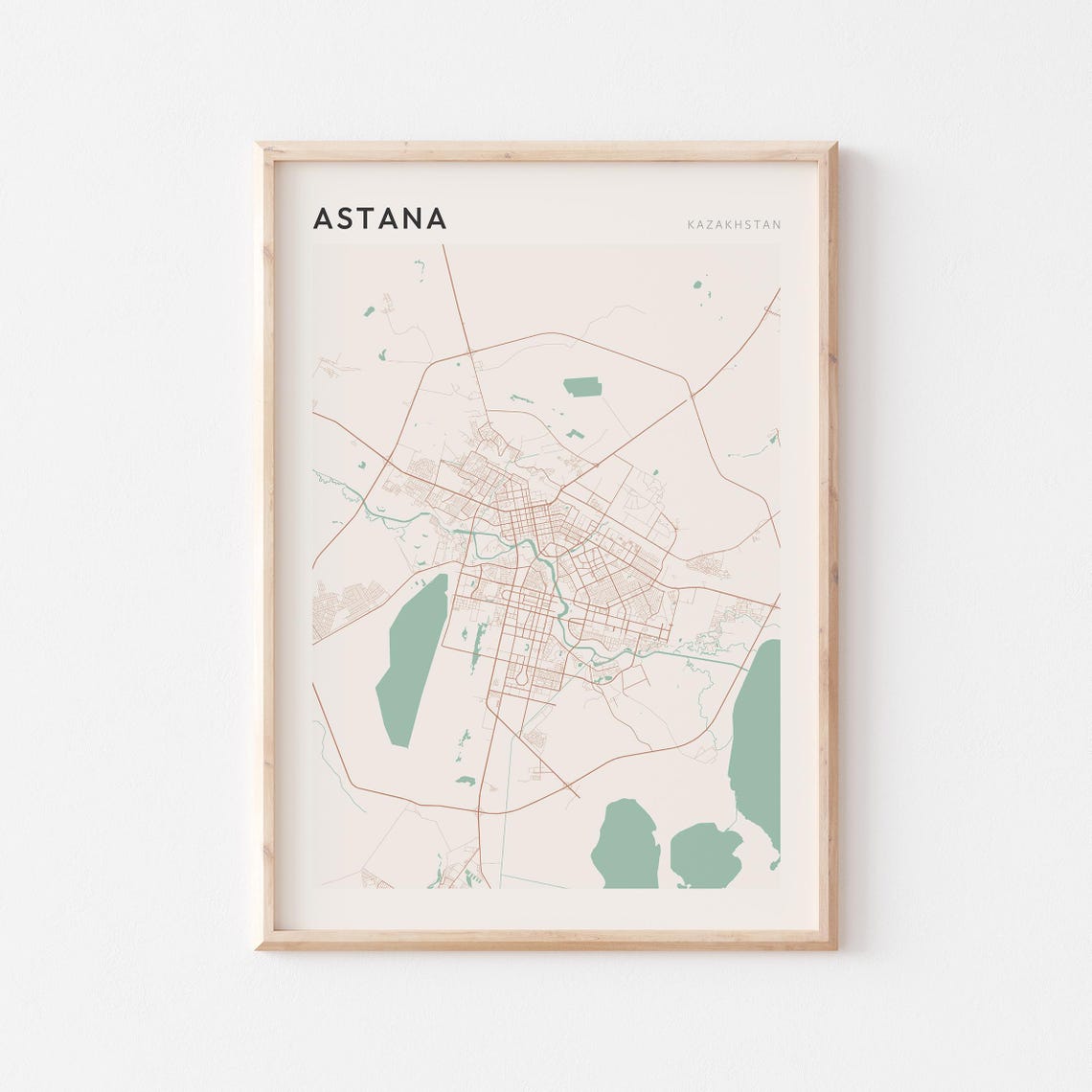 Astana Kazakhstan City Minimalist Beige Scandi Street Map Poster