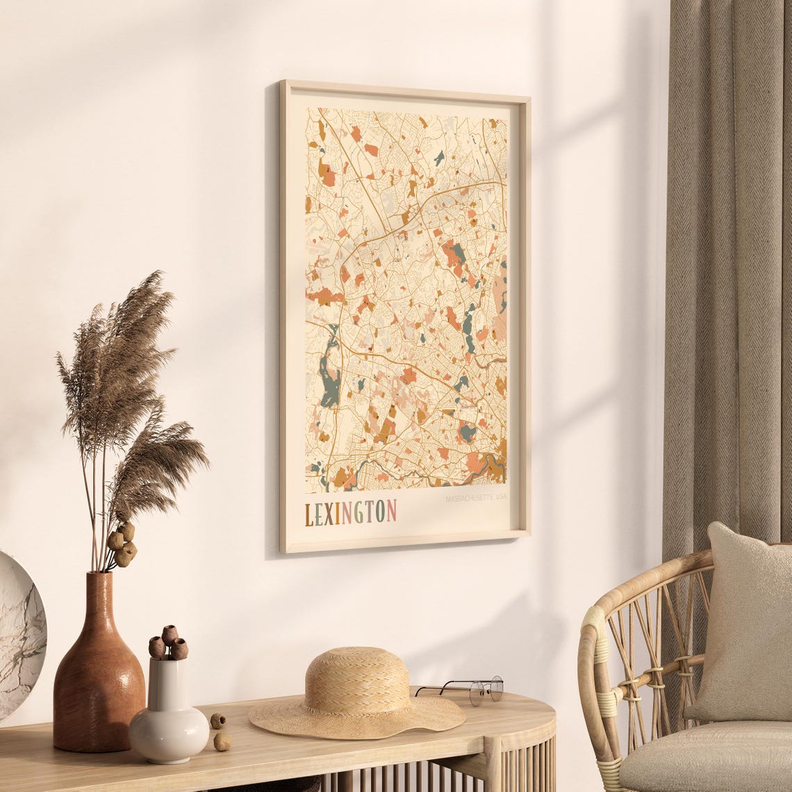 Lexington Massachusetts Boho Terracotta City Street Map Poster - Image 3