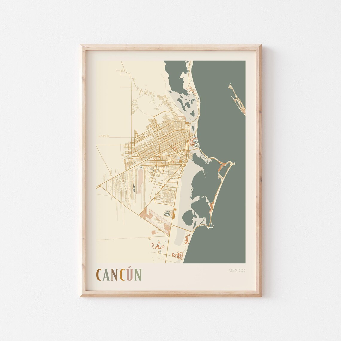 Cancun Map Poster Print Wall Art Mexico Travel Gift Boho