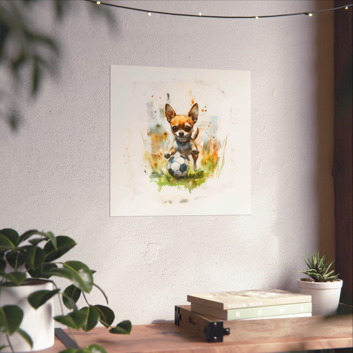 Adorable Chihuahua Soccer Puppy Playful Watercolor Dog Poster