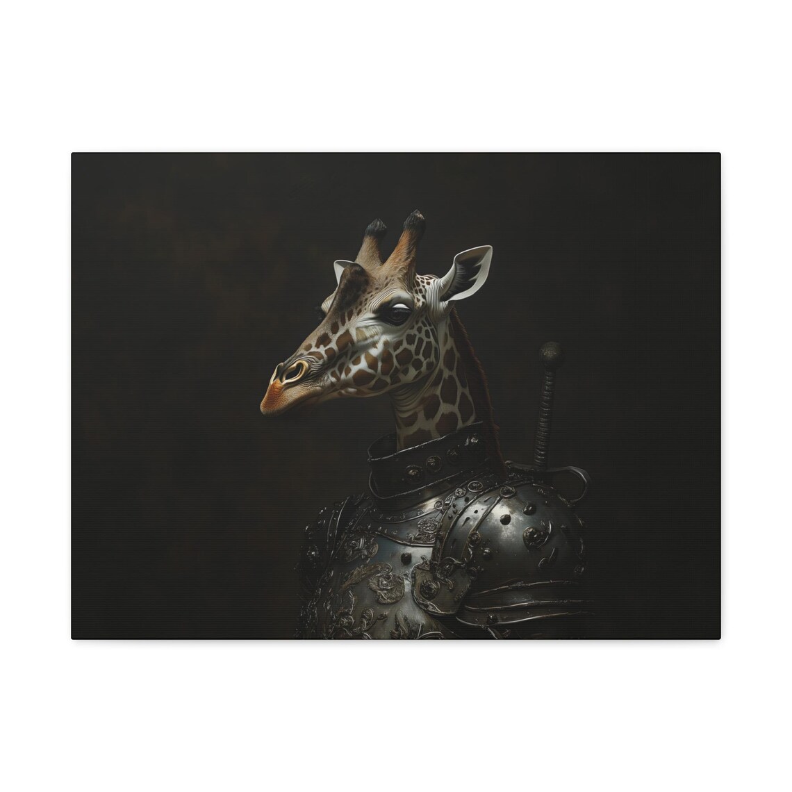 Giraffe Knight In Dark Studded Armor With Sword Medieval Portrait Poster - Image 3