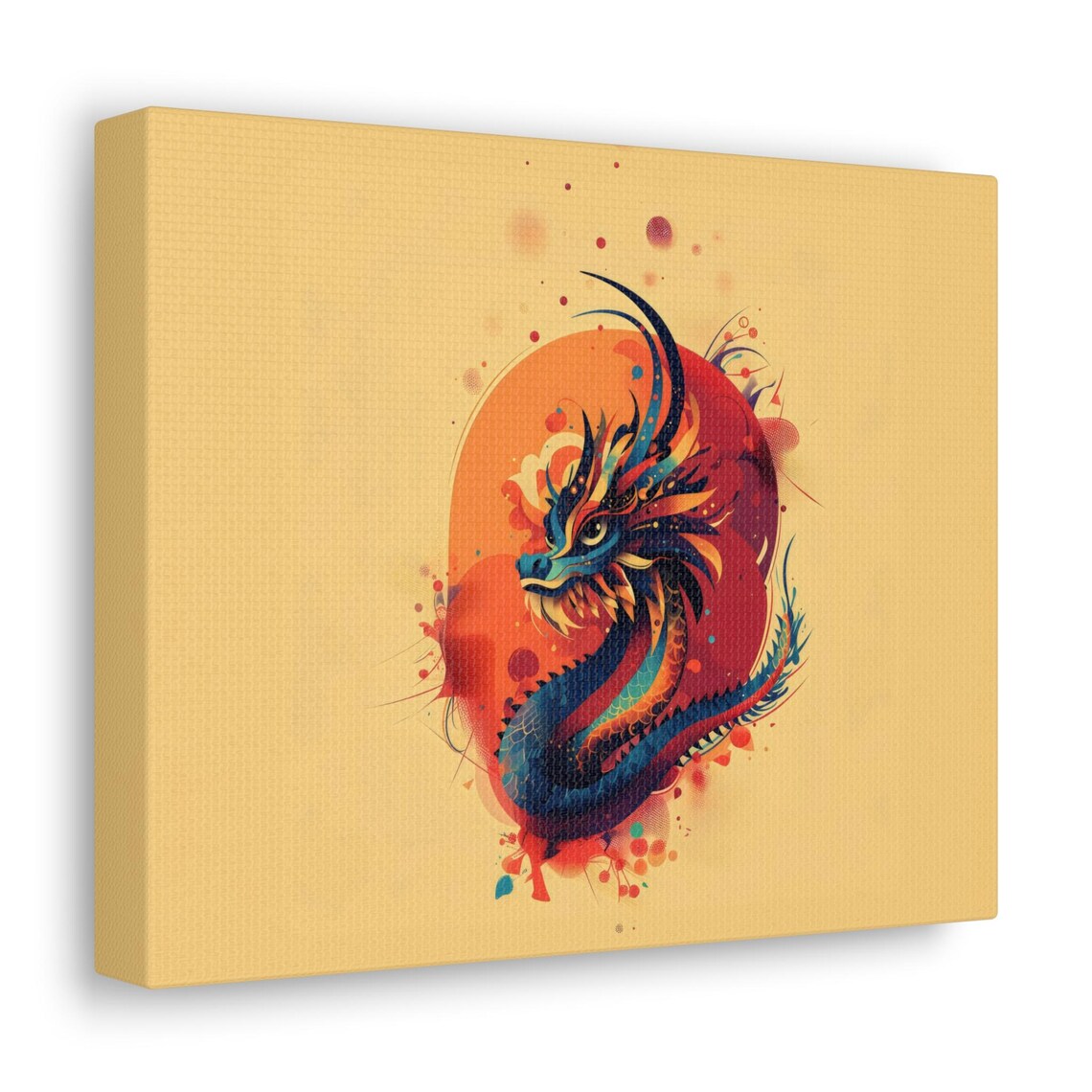 Vibrant Colorful Dragon Circling Sun Mythical Fantasy Painting Print - Image 2
