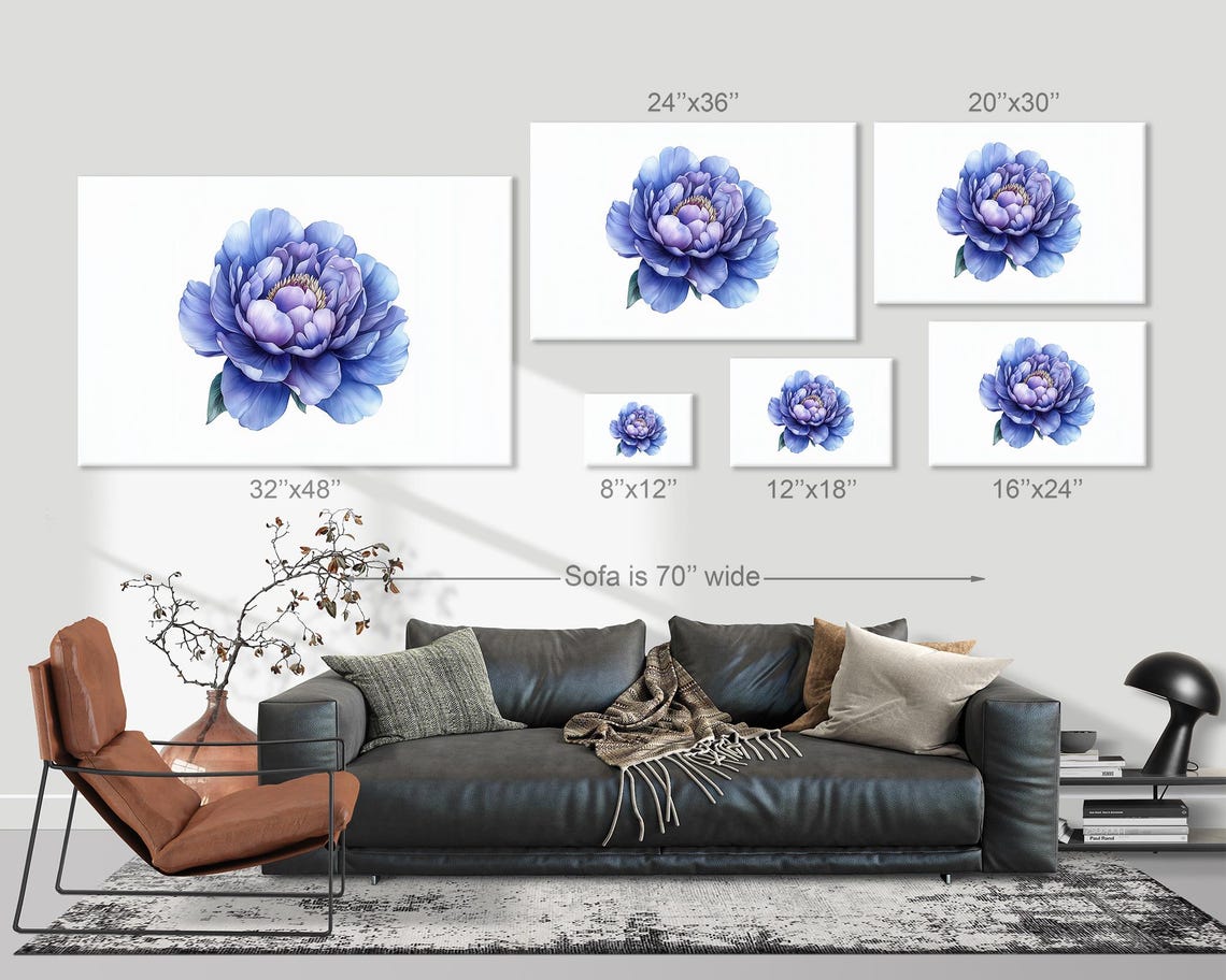 Lavender Blue Peony Watercolor Flower Minimalist Botanical Wall Art - Image 3