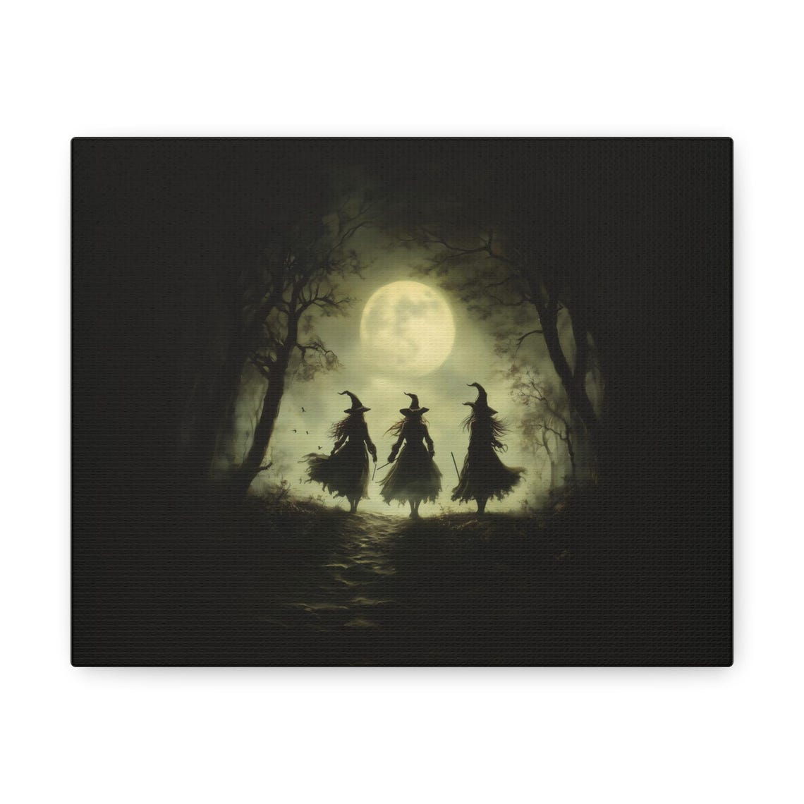 Three Witches Moonlit Forest Walk Spooky Gothic Halloween Poster - Image 3