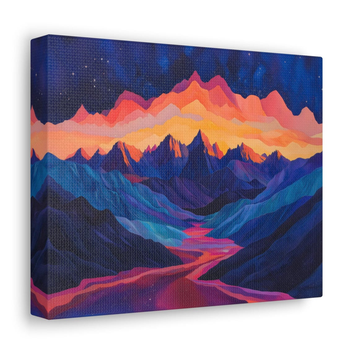 Twilight Over Layered Purple Peaks With Starry Night Sky Art Print - Image 2