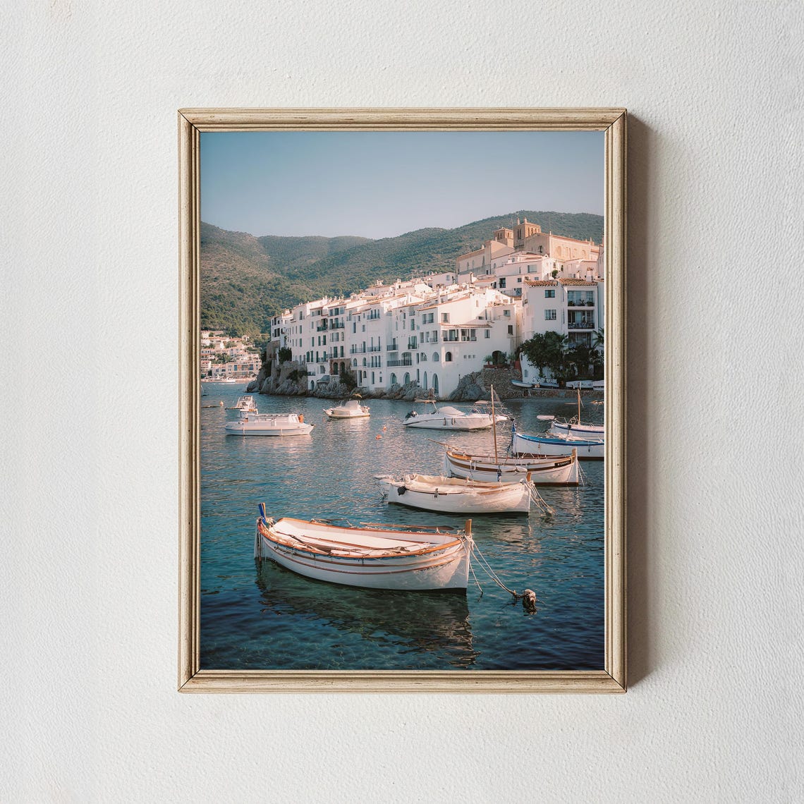 Mediterranean Harbor Photography Print Whitewashed Coastal Town Art
