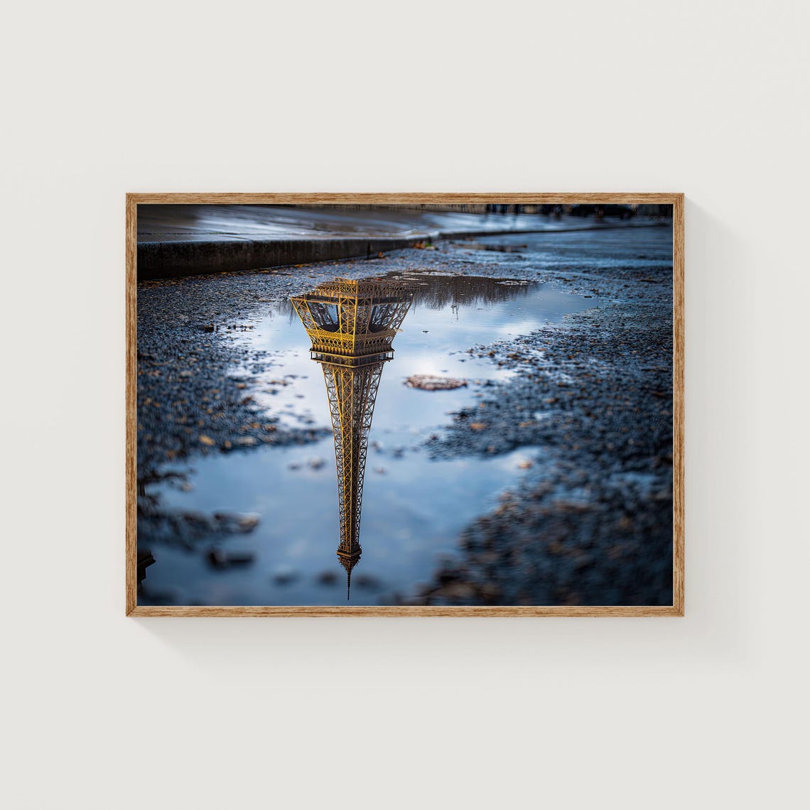 Eiffel Tower Golden Puddle Reflection After Rain Paris Photo Poster