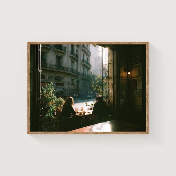 Buenos Aires Cafe Print Vintage Street Scene Golden Light Photography