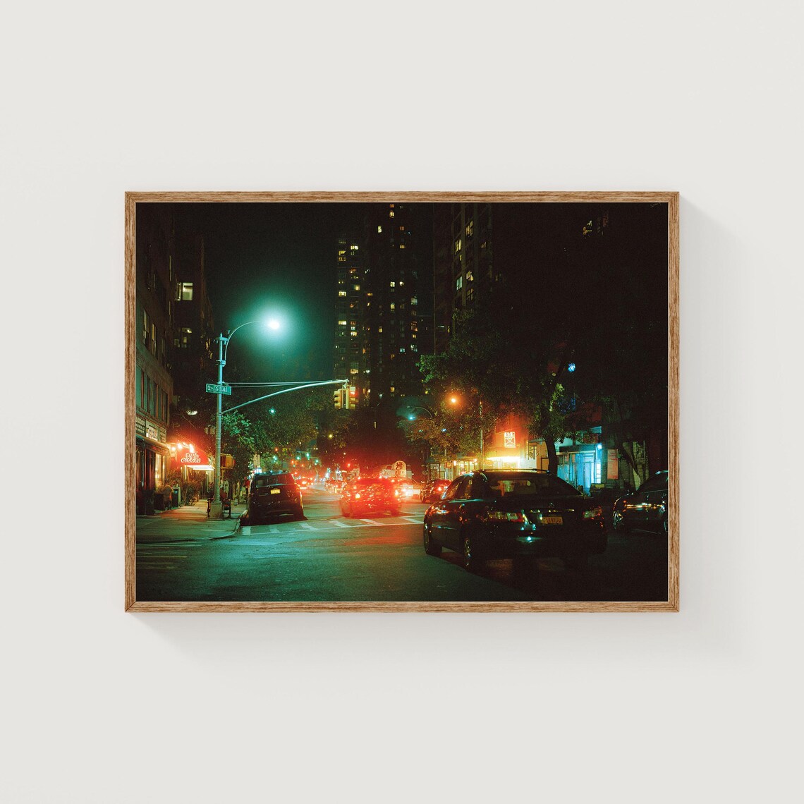 New York City Night Street Neon Photography Print for Urban Decor