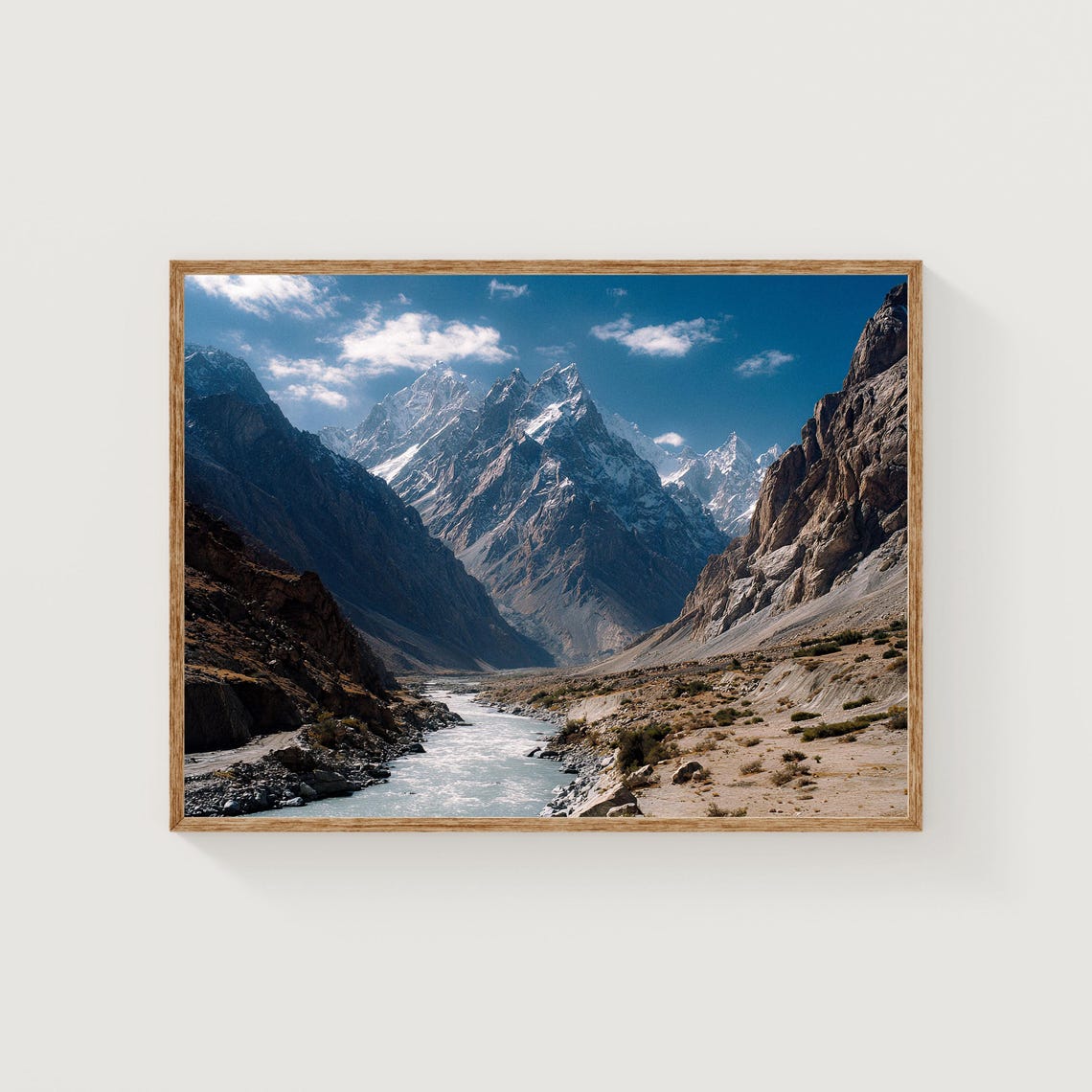Snow Capped Peaks Glacial River Rugged High Valley Mountain Poster