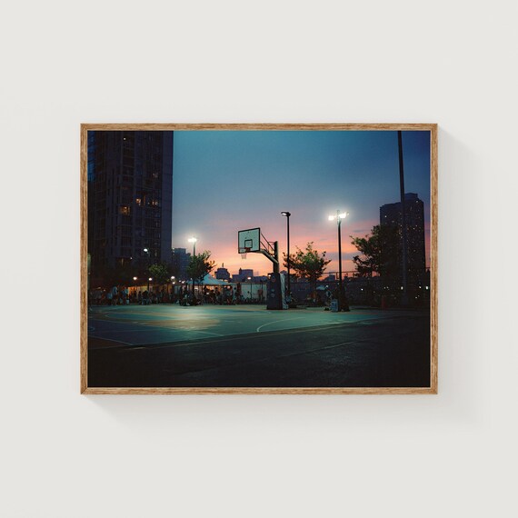 City Basketball Court at Sunset Film Photography Urban Sports Poster