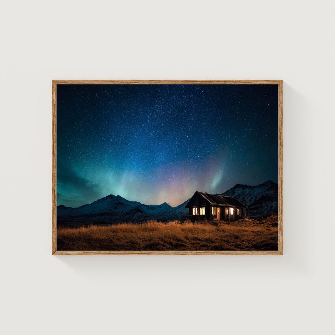 Iceland Cabin Under Northern Lights Aurora Night Photo Poster