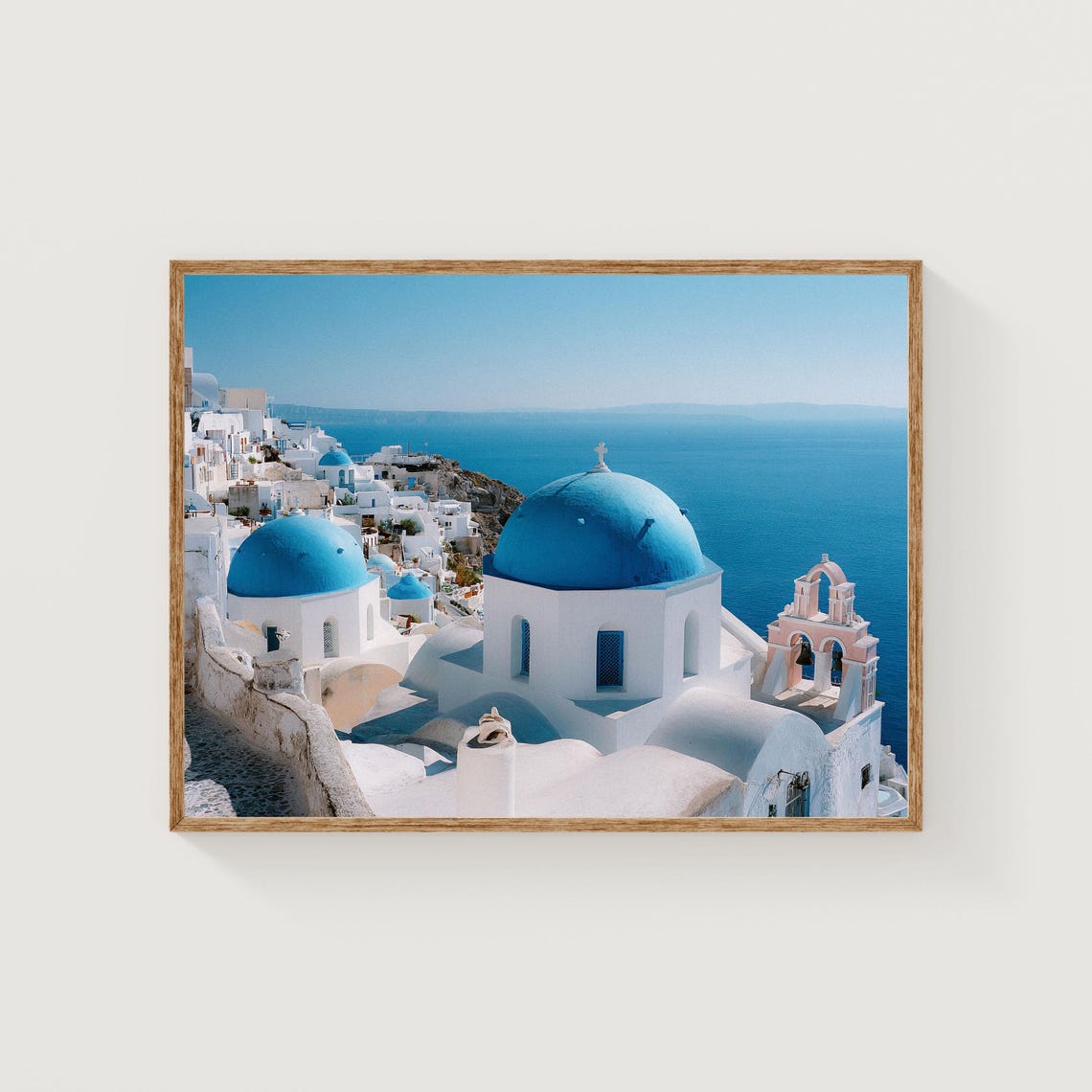 Santorini Blue Domed Churches Over the Aegean Sea Greece Poster