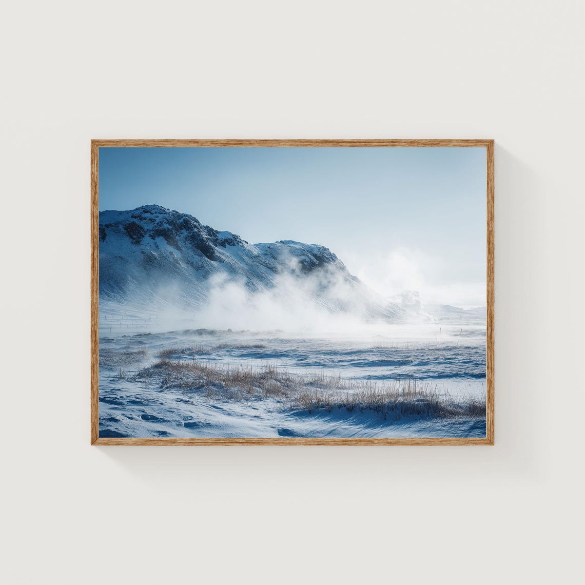 Iceland Winter Landscape Geothermal Steam Snowy Mountain Poster