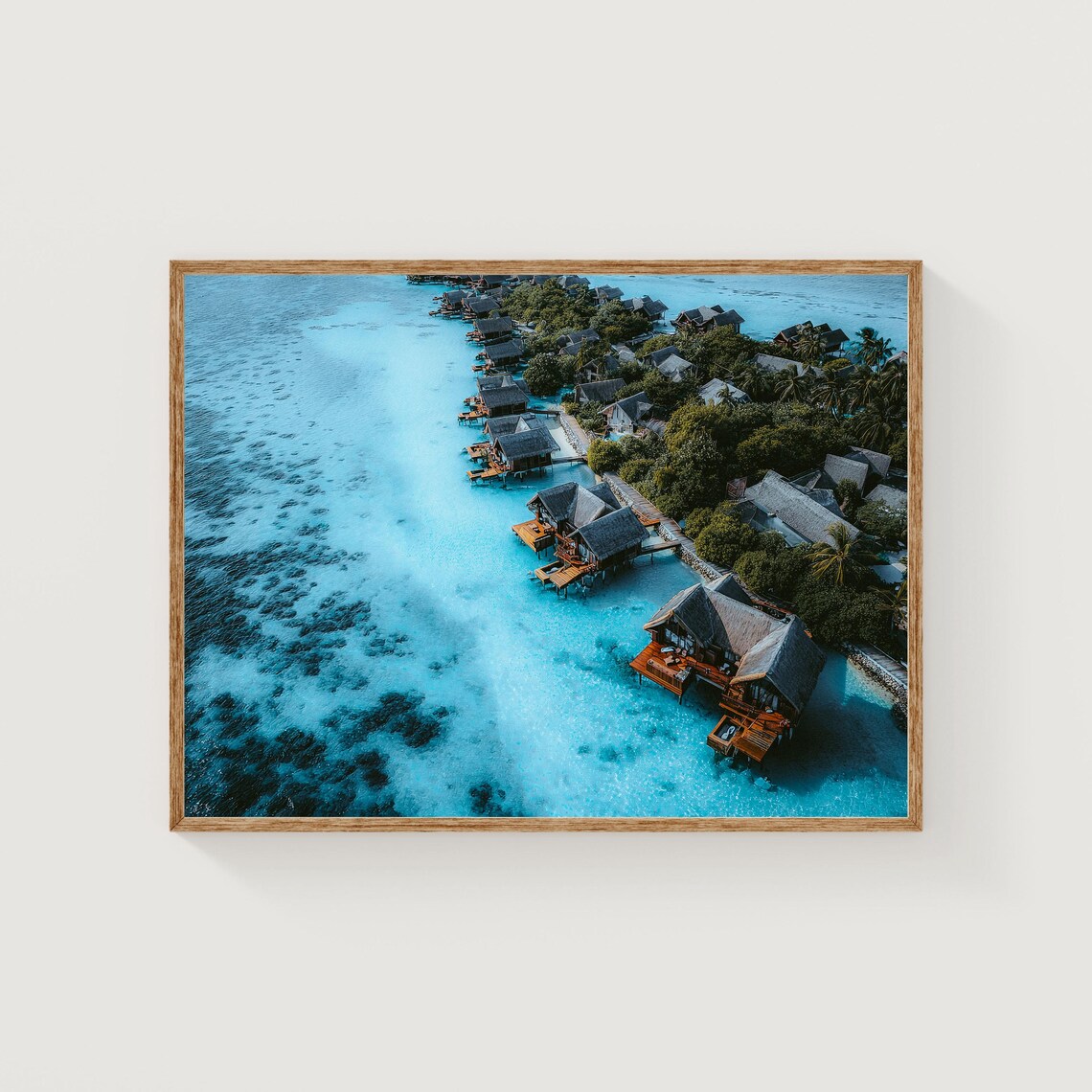 Maldives Overwater Bungalow Aerial Crystal Lagoon Tropical Island Poster