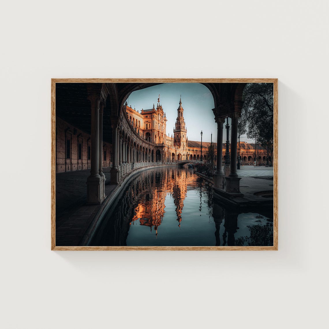 Seville Plaza De Espana Sunset Arches Canal Reflection Poster