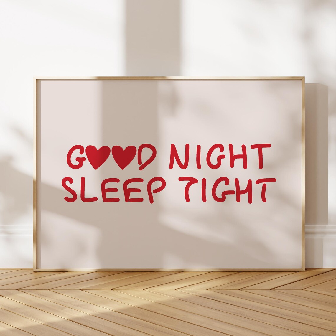 Good Night Sleep Tight Red Handwritten Hearts Bedroom Quote Poster