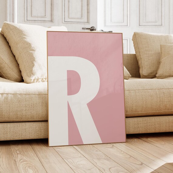 Giant White Letter R Initial Pink Minimalist Modern Nursery Decor Poster