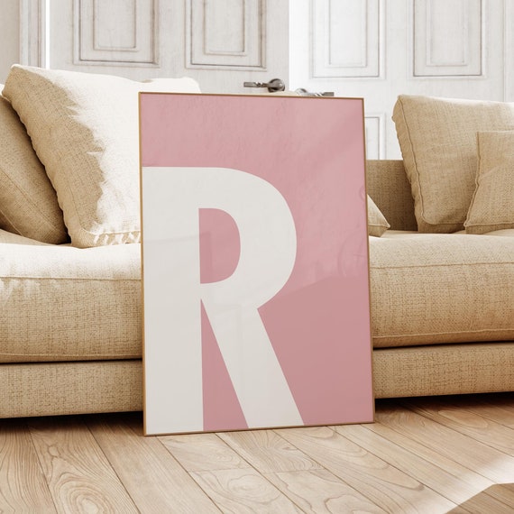 Letter R Print Pink Alphabet Poster Minimal Nursery Initial Wall Art Monogram