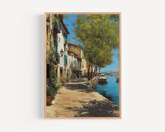 La Ciotat Old Port Tree Lined Harbor Promenade Oil Painting Poster