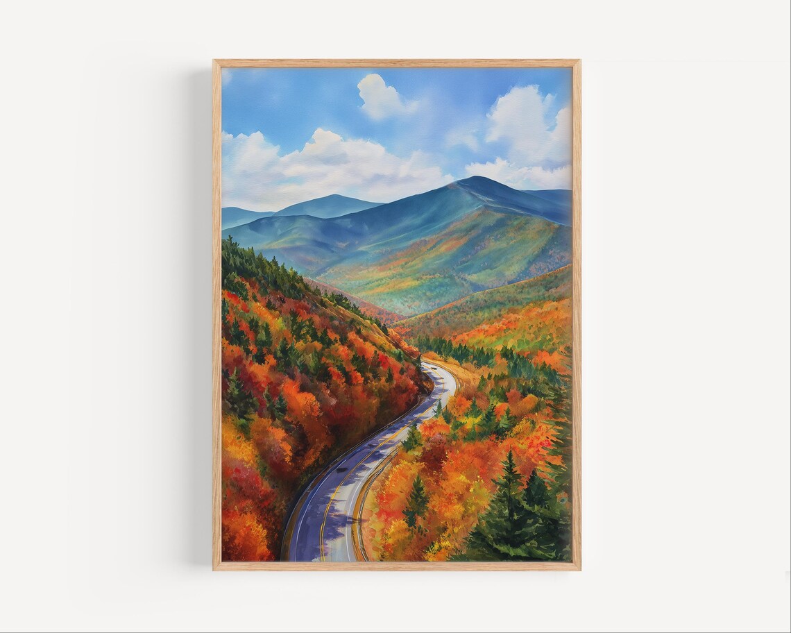 Kancamagus Highway New Hampshire Fall Foliage Watercolor Scenic Poster