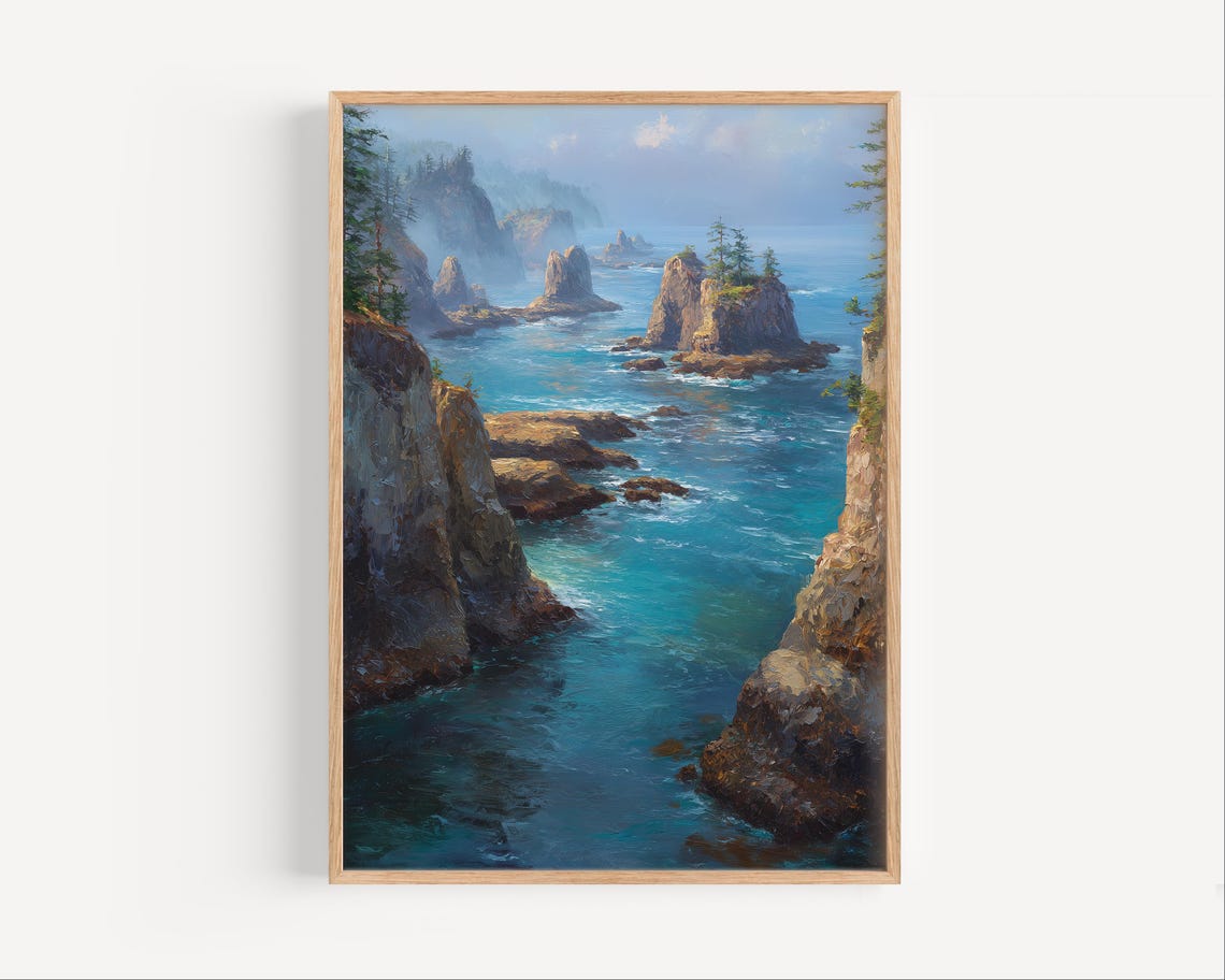 Rocky Ocean Coast Sea Stacks Waves Coastal Landscape Scene Poster