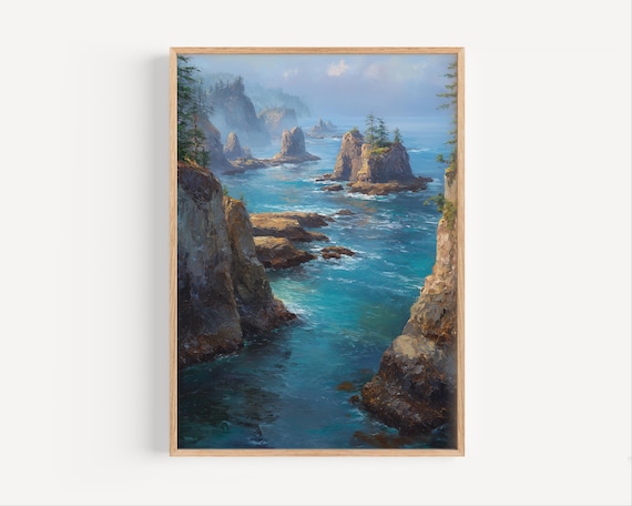 Rocky Ocean Coast Sea Stacks Waves Coastal Landscape Scene Poster