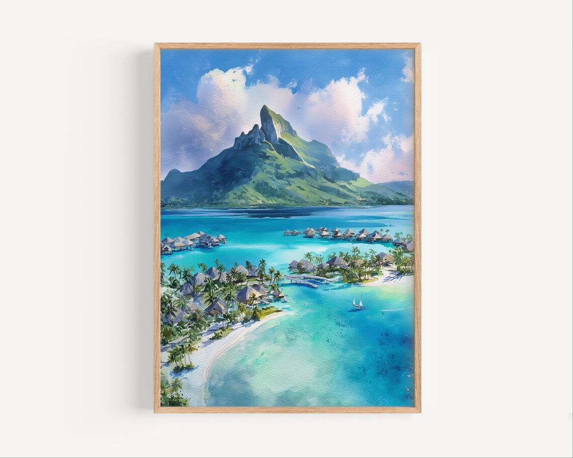 Bora Watercolor Travel Poster, French Polynesia