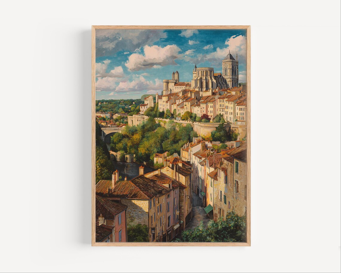 Poitiers France Historic Old Town Cathedral Rooftops Oil Painting Poster