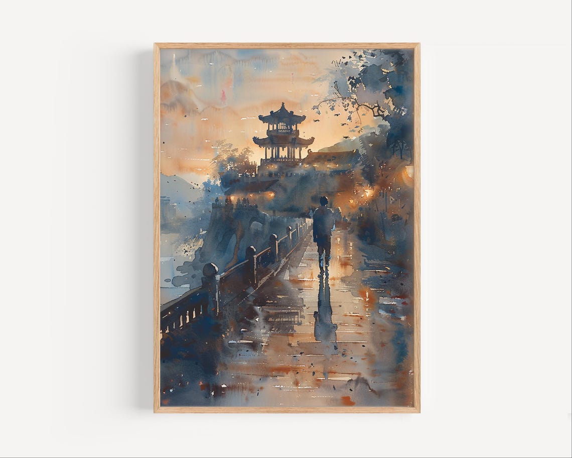 Vietnam Temple Traditional Style Watercolor Painting South East Asia Travel Poster Print Or Canvas Tropical Artwork Wall Art Gift Souvenir