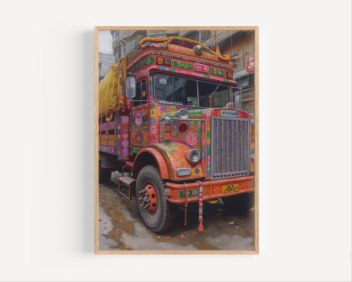 Pakistan Truck Art Colorful Decorated Truck Oil Painting Poster