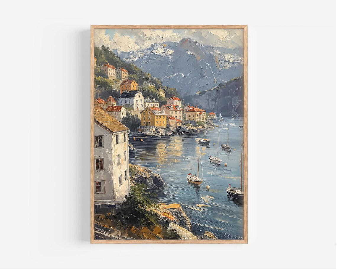 Stavanger Norway Fjord Oil Painting Travel Poster