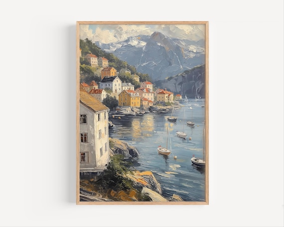 Stavanger Norway Fjord Oil Painting Travel Poster