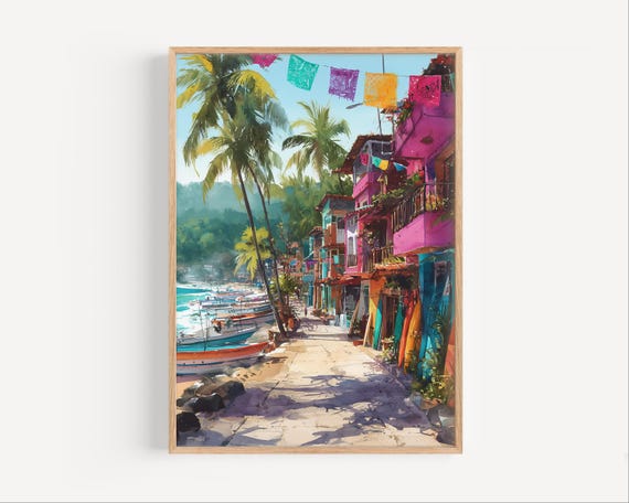 Sayulita Watercolor Painting Mexico Travel Poster Or Canvas Print Wall Art Gift Mexican Beach Sunset