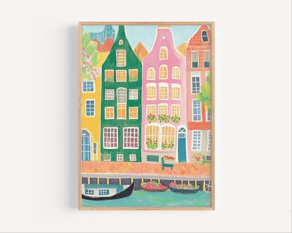 Amsterdam Poster Or Canvas Print Abstract Pastel Painting Holland Travel Decor Netherlands Canal Art