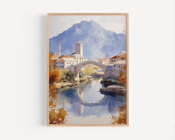 Trebinje Old Town Bosnia Watercolor Painting Poster Print Or Canvas And Herzegovina Cityscape Wall Art Gift Mostar
