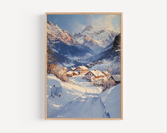 Hemsedal Norway Oil Painting Ski Travel Poster Or Canvas Print Wall Art Skiing Gift Paint Style
