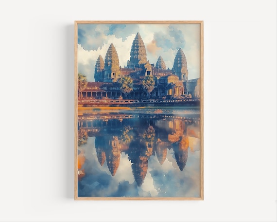 Ankor Wat Temple Cambodia Watercolor Painting Buddhist Travel Poster Print Or Canvas Artwork Wall Art Gift Asia Souvenir