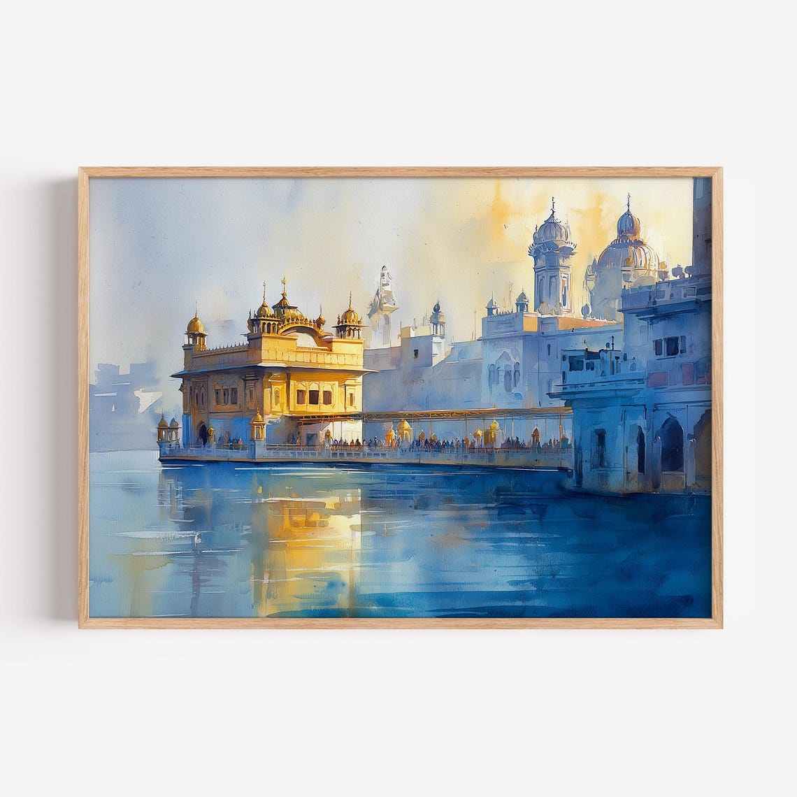 Golden Temple Amritsar Blue Water Reflection Watercolor Shrine Poster