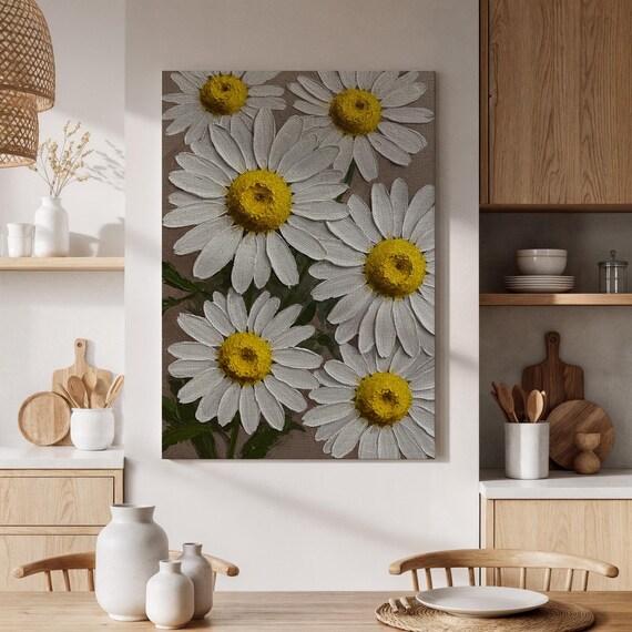 White Daisy Flowers Yellow Centers Floral Garden Painting Print