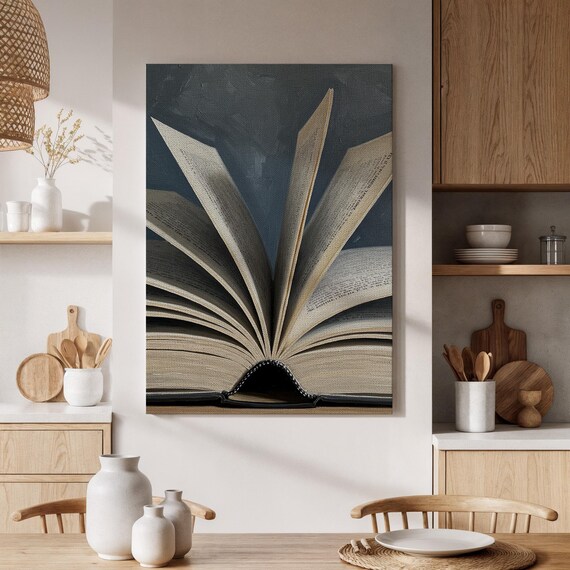 Open Book Standing Pages Realistic Still Life Reading Room Poster