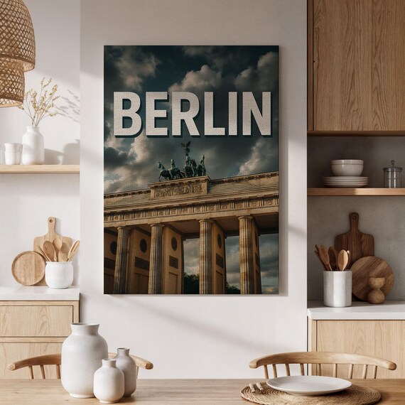 Framed Berlin Brandenburg Gate Canvas Art Iconic Landmark Painting Vintage Cityscape Wall Decor Germany For Living Room