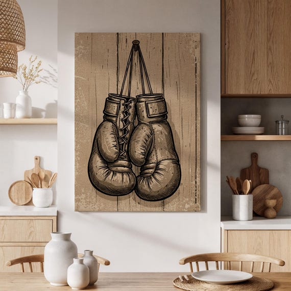 Framed Boxing Gloves Canvas Print Vintage Sports Art Retro Equipment Room Or Gym Decor Wall For Fans