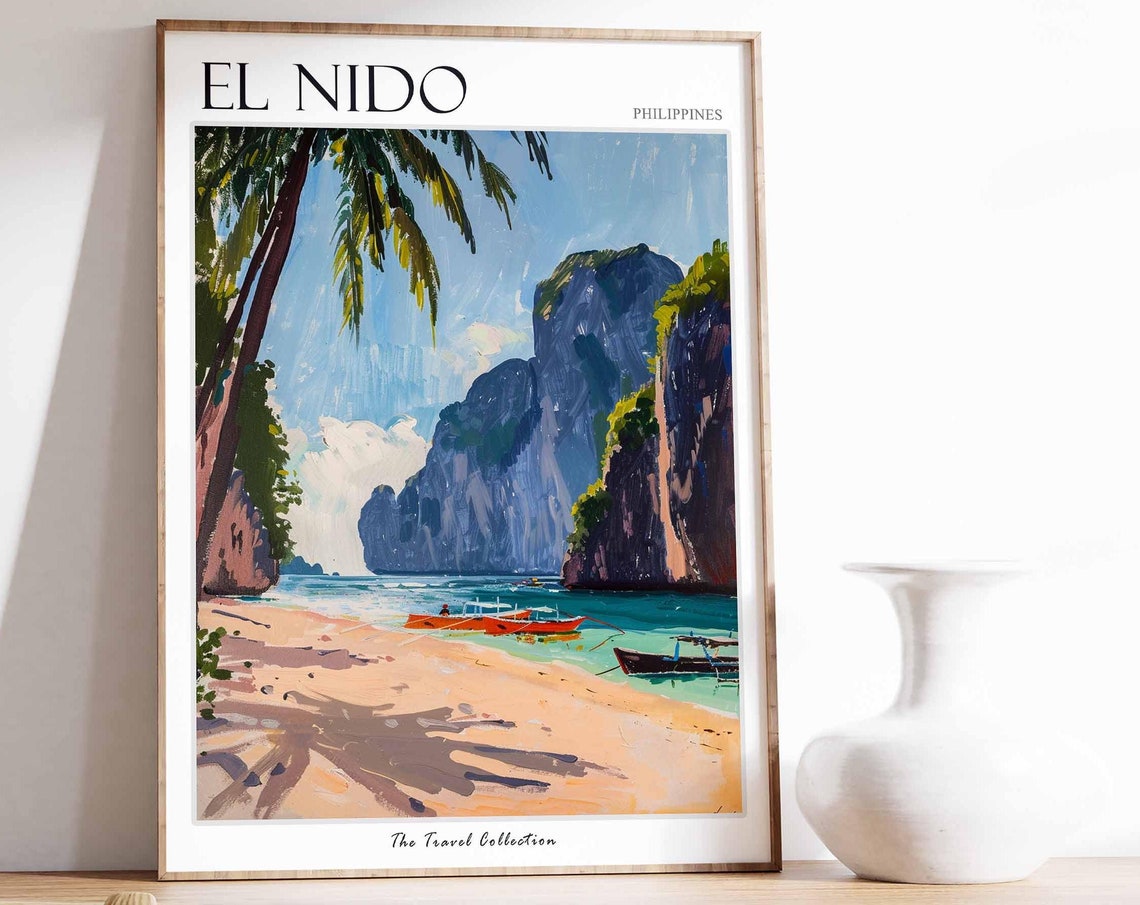 El Nido Philippines Tropical Beach and Limestone Cliffs Poster
