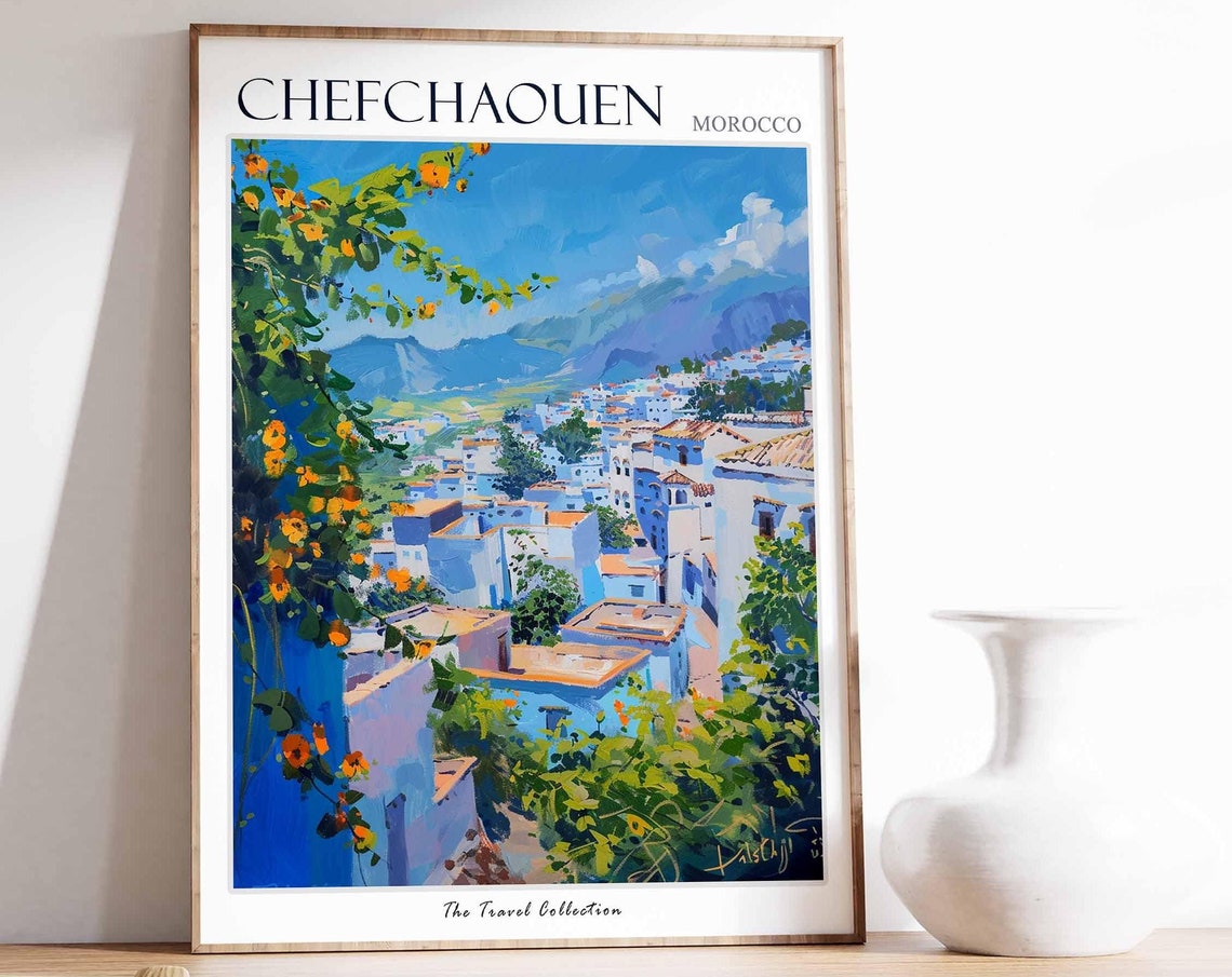 Chefchaouen Poster Morocco Travel Print Moroccan Decor Africa Travel Poster African Wall Art City Print Chefchaouen Travel Poster