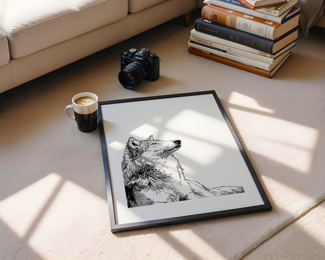 Wild Wolf Pencil Sketch Line Art Animal Illustration Drawing Trendy Poster Wall Print Modern Home Decor Gift - Image 6