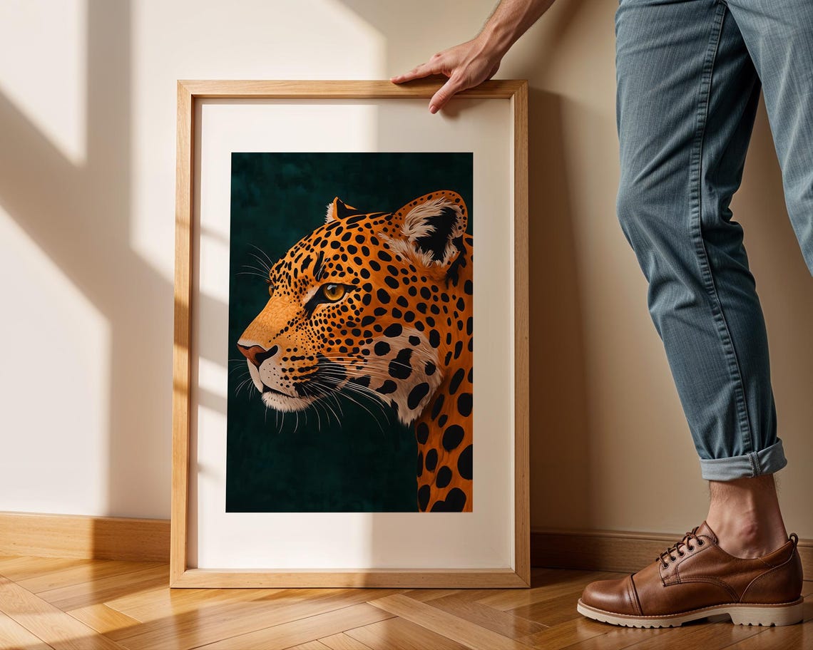 Leopard Portrait Profile Dark Green Dramatic Wildlife Art Poster - Image 2