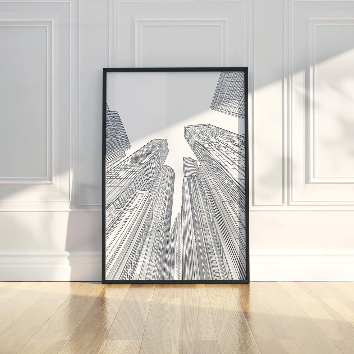 Minimalist Skyscraper Line Art Cityscape View From Below Poster