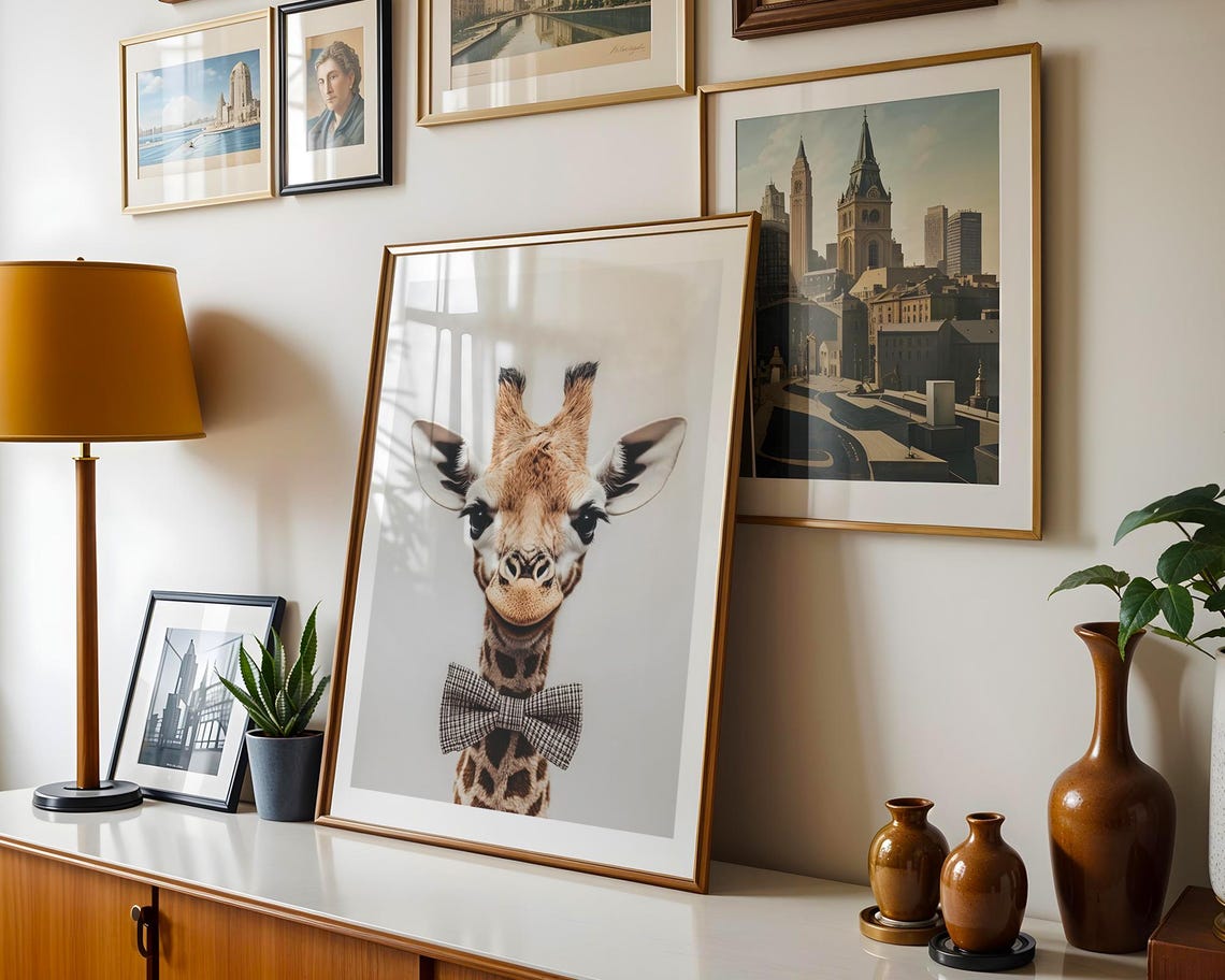 Giraffe Portrait With Bow Tie Nursery Kids Room Animal Illustration Trendy Wall Art Modern Prints Print Cute Gift - Image 4